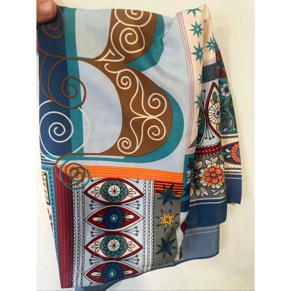 Bimba y Lola 100% Silk Alphabet Letter Print Square Scarf Floral Multicolor
